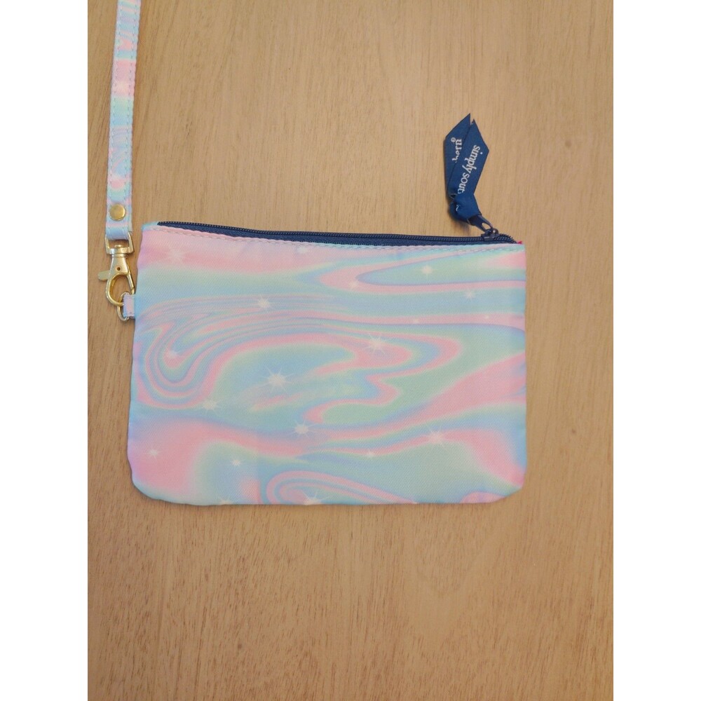 Simply Southern Wristlet Swirly Wallet Clutch Seashell Print Blue Pink Canvas - Picture 2 of 3